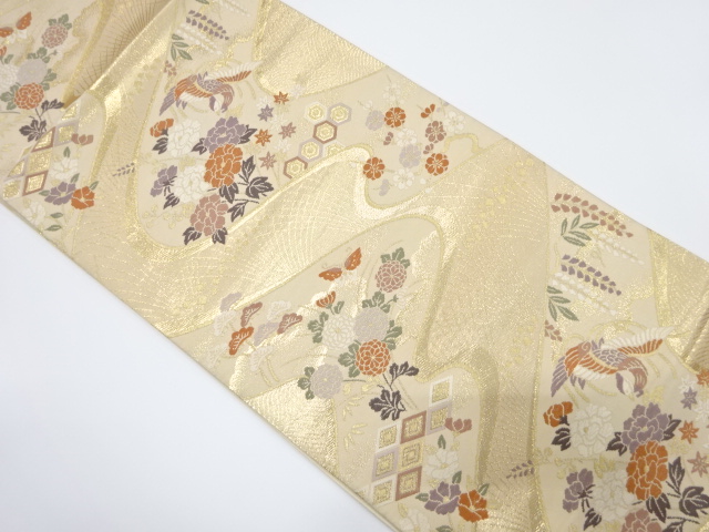 流水に鳳凰・松竹梅模様織り出し袋帯